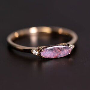 Classic Three Stones Boulder Opal Diamond Engagement Ring 18K Yellow Gold
